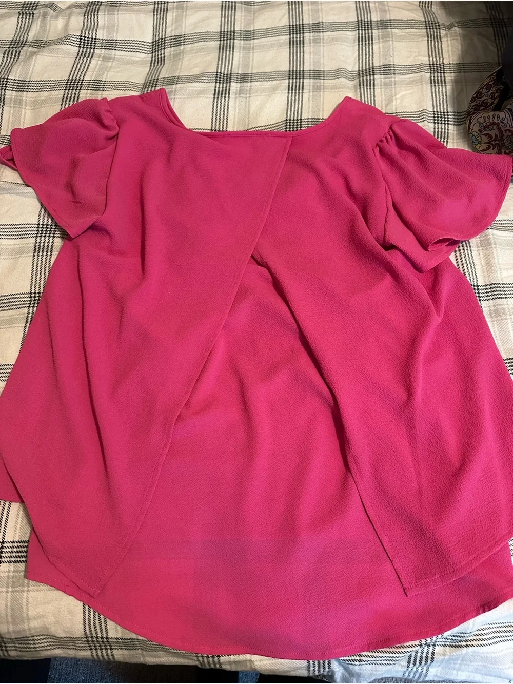 Michael Kors Hot Pink V-Neck Flutter Sleeve Blouse
